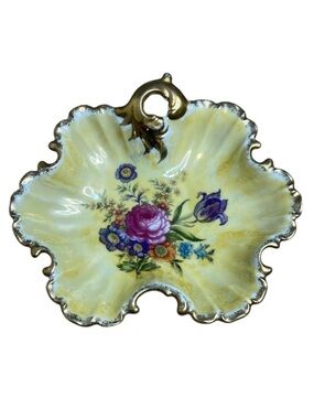 VINTAGE 50s GC Japan Hand Painted Floral Decorative Dish Gold Accents Fine China